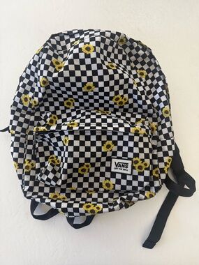 Vans  Checkerboard Sunflower Backpack - Black & White with Yellow 🌻